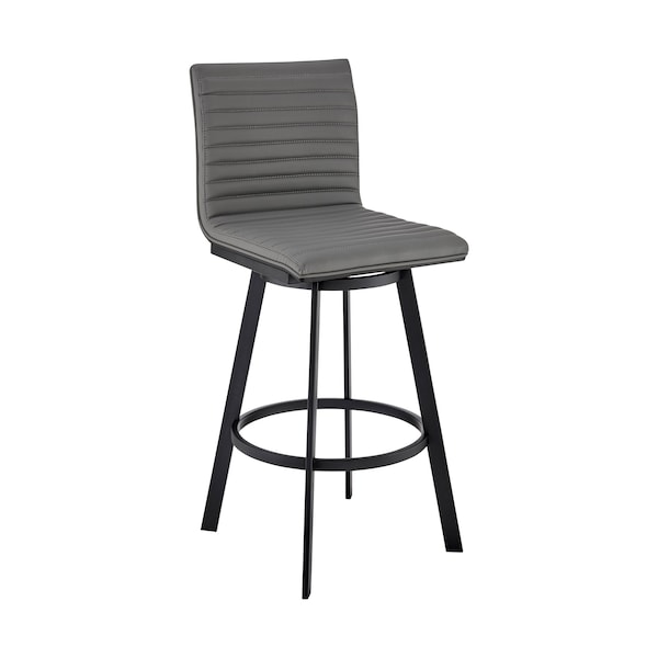 Armen Living Nikole 26" Counter Height Swivel Bar Stool in Matt Black Finish with Gray Faux Leather LCNKBABLBLGR26 - main
